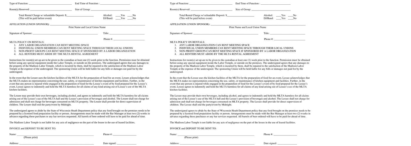 Madison Labor Temple Menu