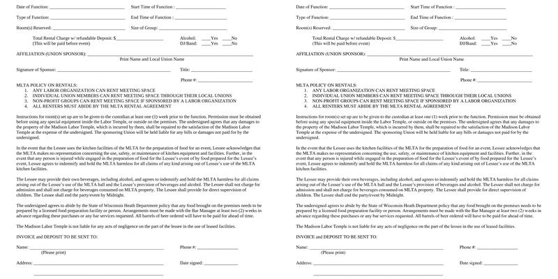 Madison Labor Temple Menu