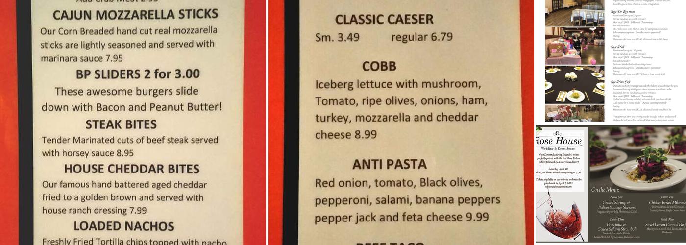 The Rose House Menu