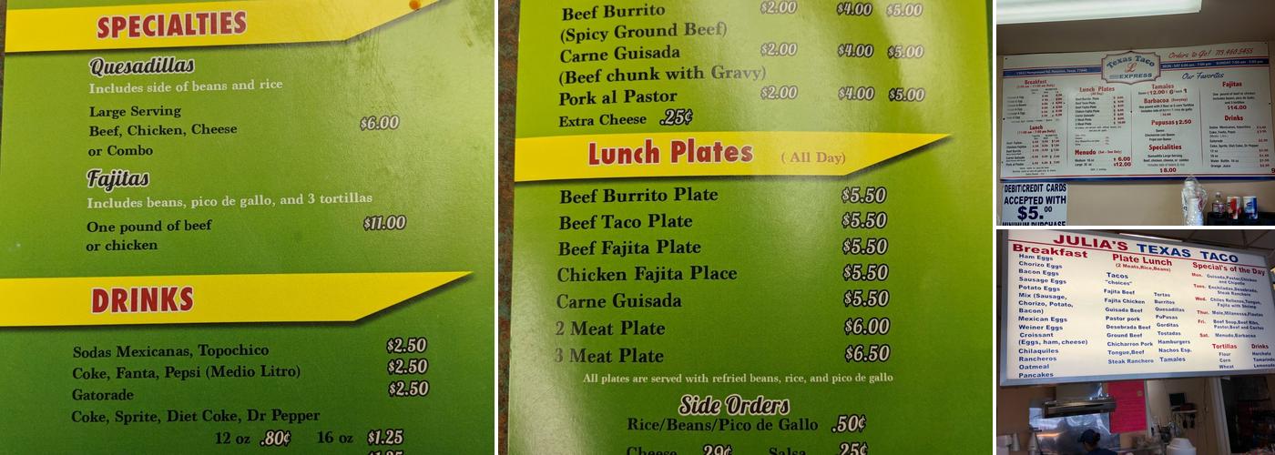 Texas Taco L Express Menu