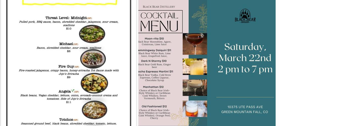 Black Bear Distillery Menu