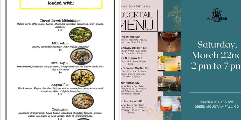 Black Bear Distillery Menu