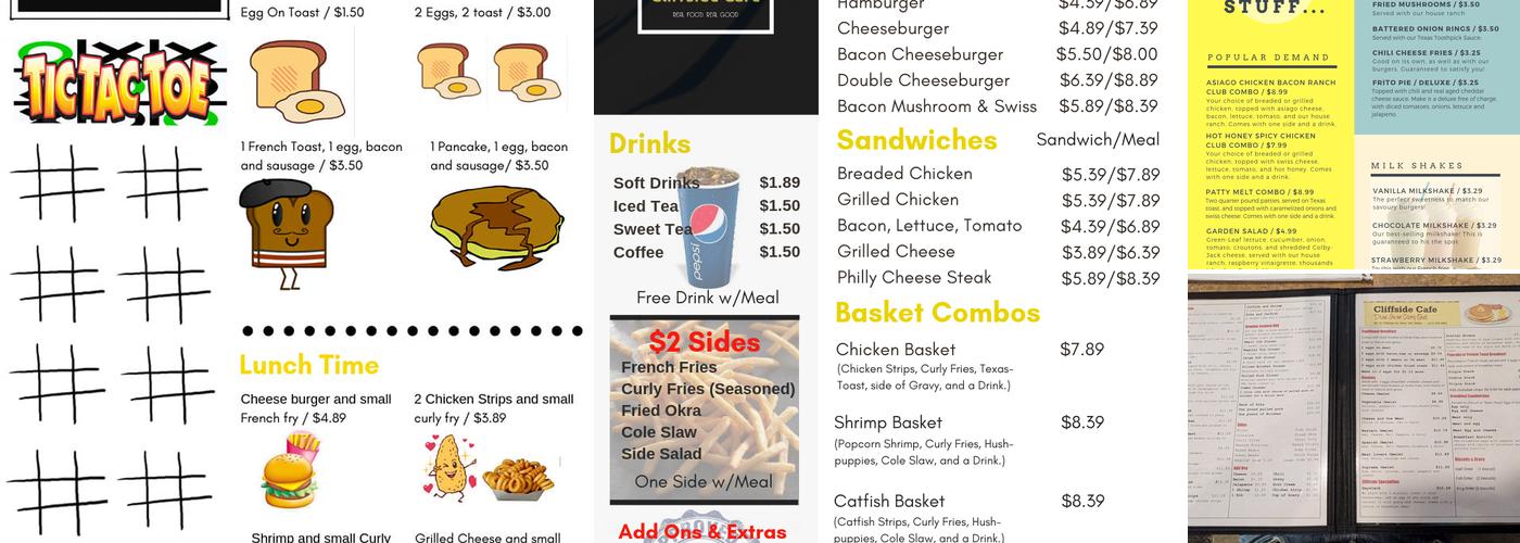 Cliffside Cafe Menu