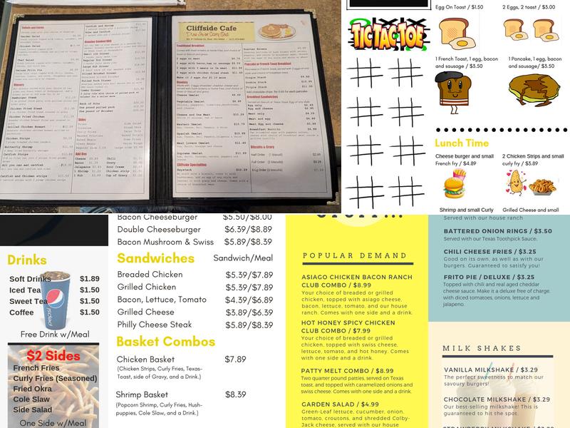 Cliffside Cafe Menu