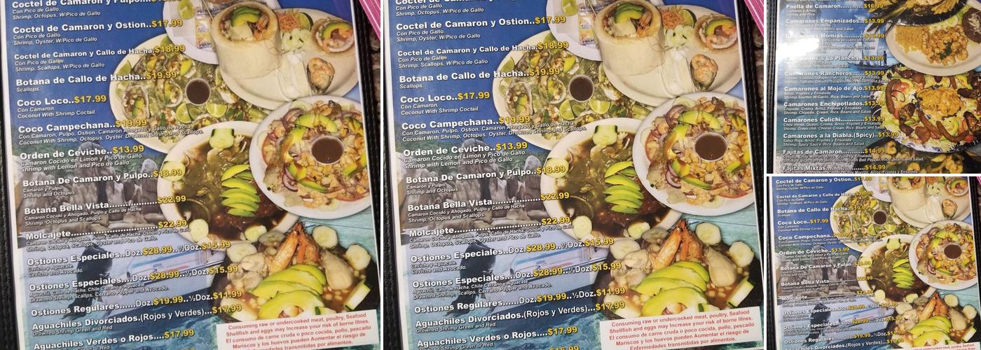 Marisco Bella Vista Menu