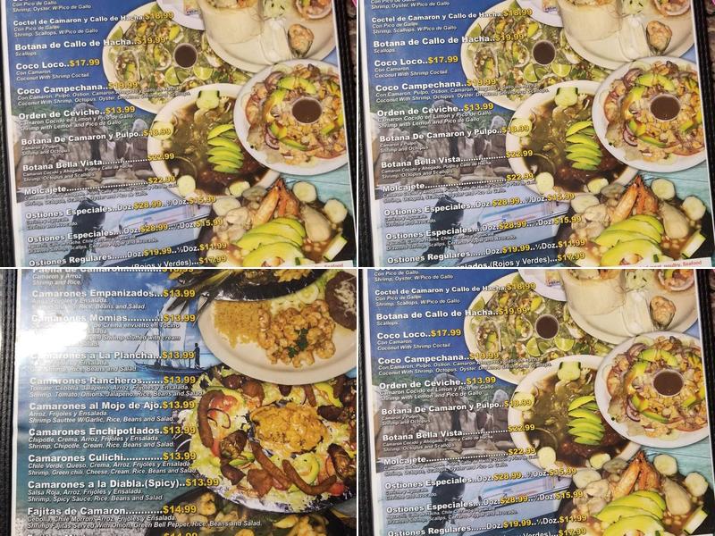 Marisco Bella Vista Menu