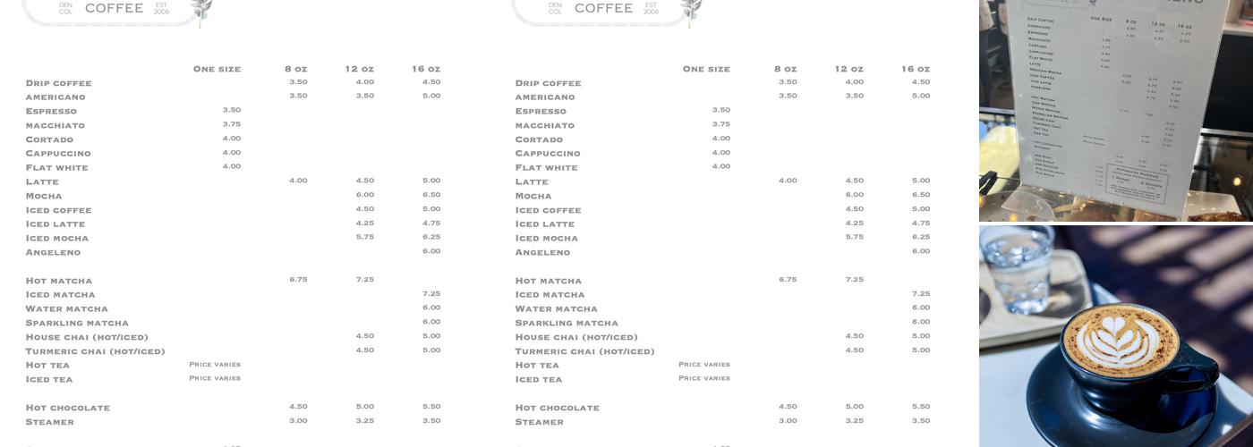 Aviano Coffee on 2nd Menu