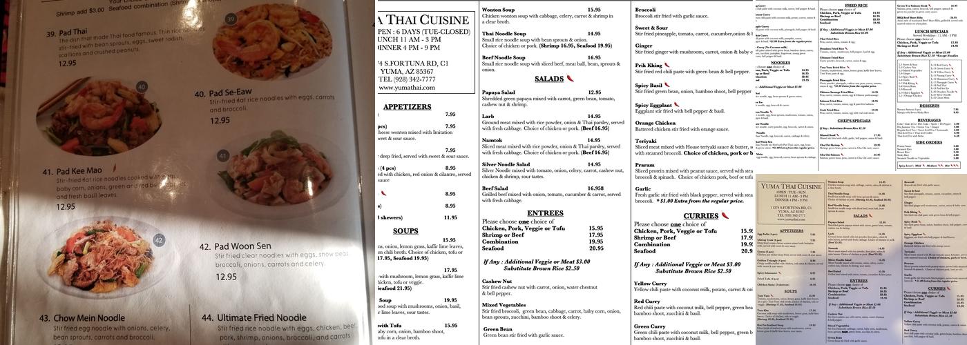 Yuma Thai Cuisine Menu