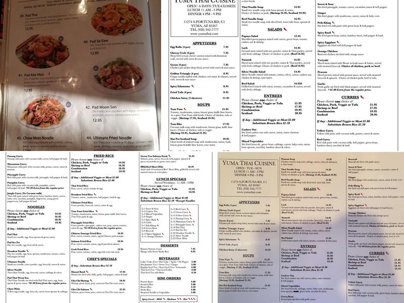 Yuma Thai Cuisine Menu