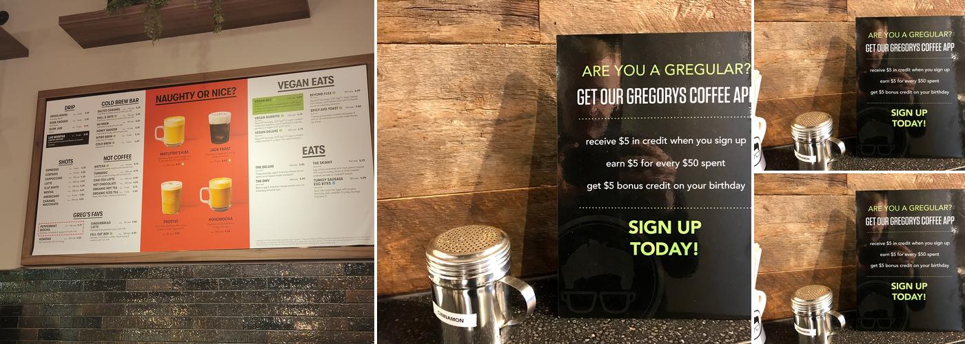 Gregorys Coffee Menu