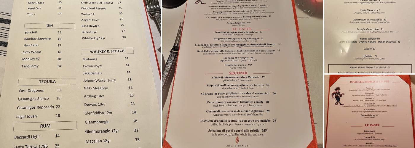 Al Tiramisu Menu
