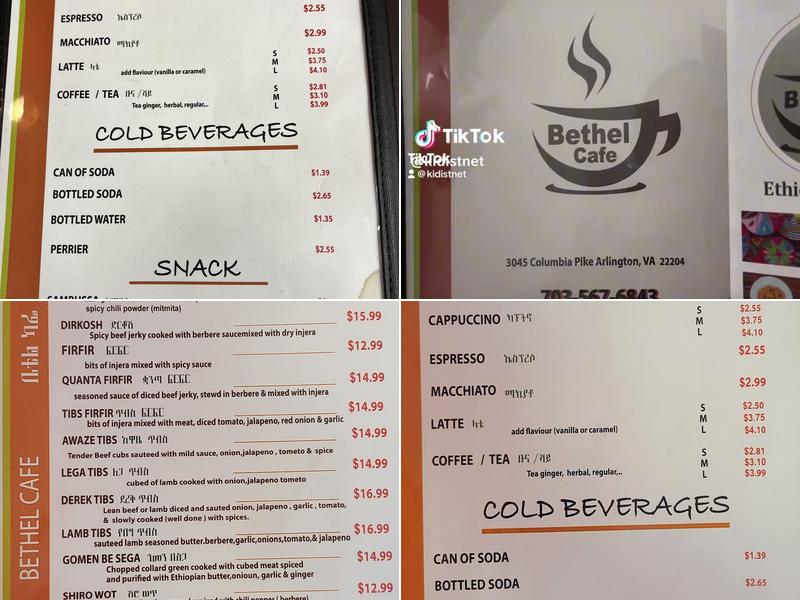 Bethel Cafe Menu