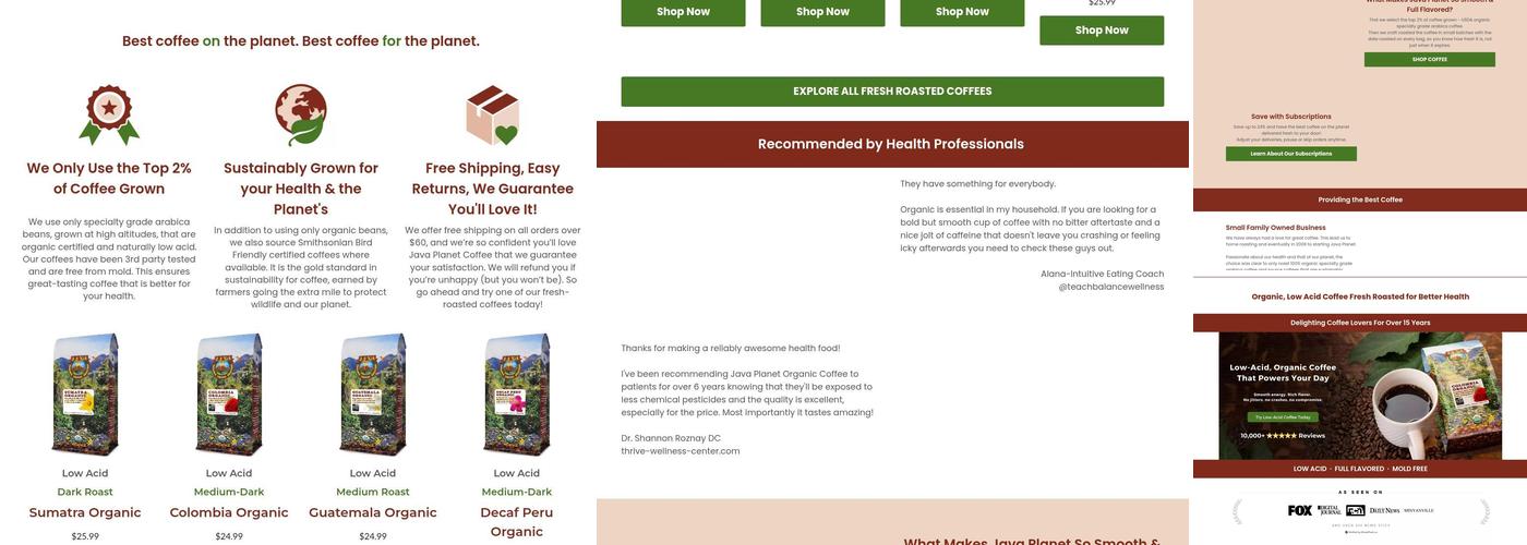 Java Planet Organic Coffee Roasters Menu