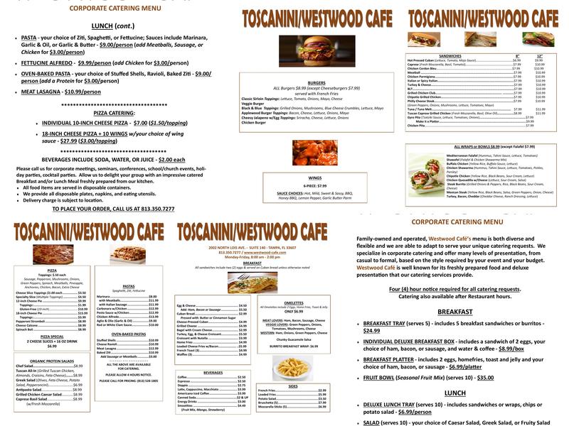Westwood Center Menu