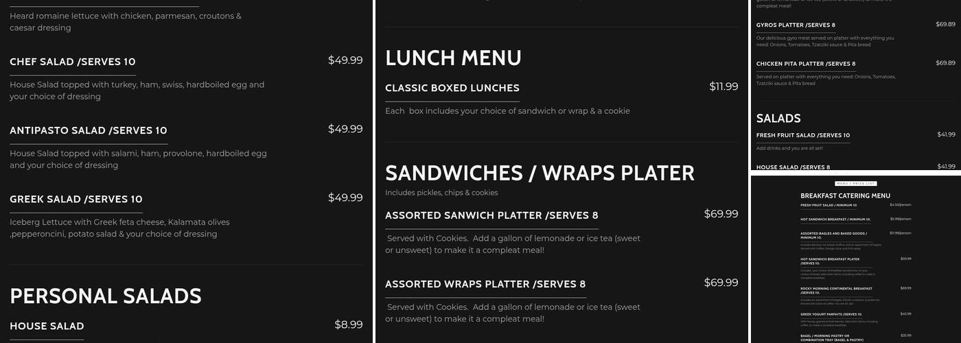 The Rocky Pointe Cafe Menu