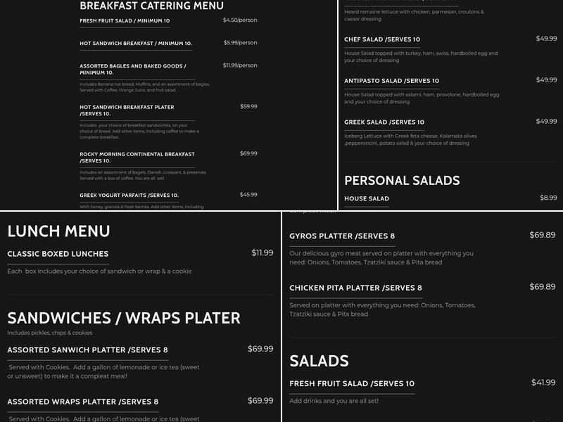 The Rocky Pointe Cafe Menu