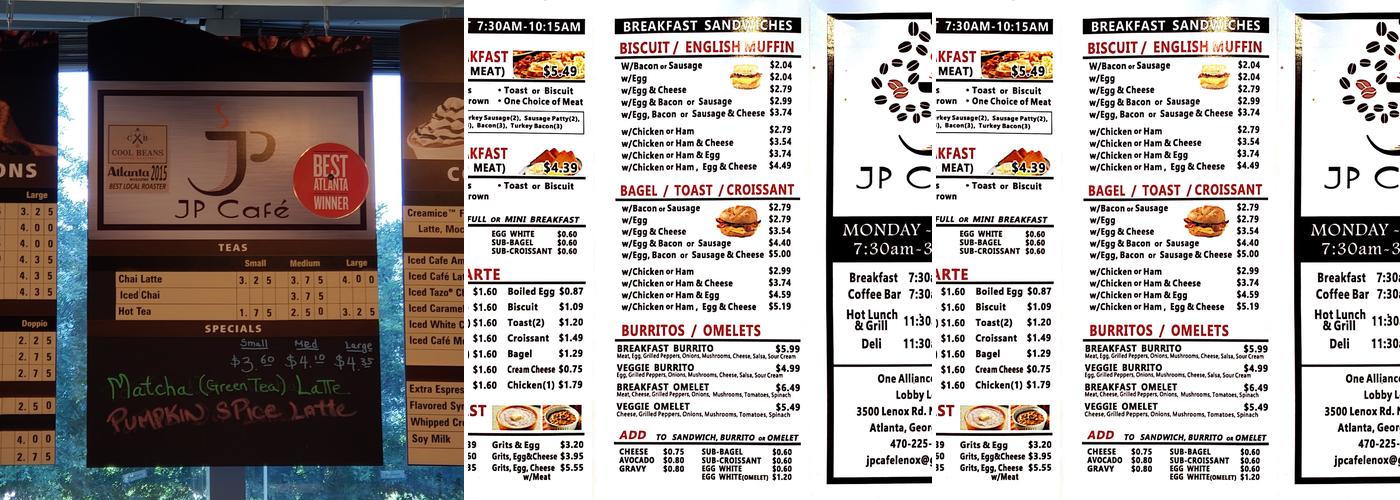 JP Cafe Menu