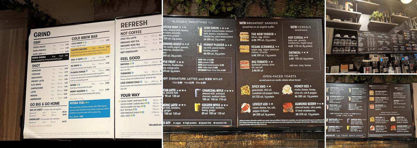 Gregorys Coffee Menu