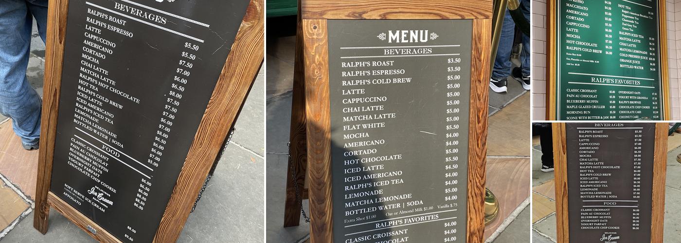 Ralph's Coffee Menu