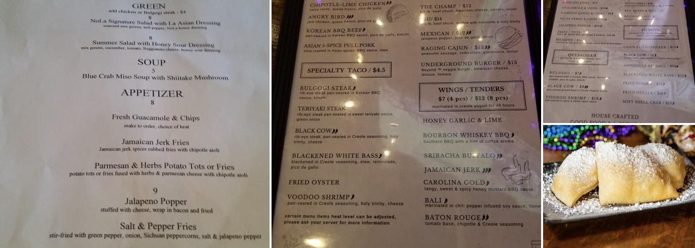 nola bar & kitchen Menu