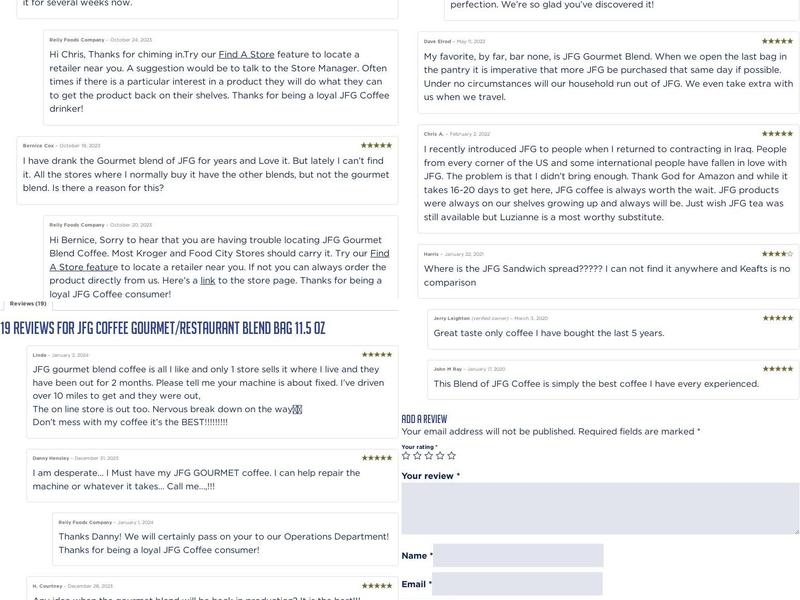 Reily Foods Company Menu