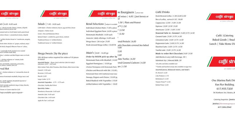 Caffe Strega Menu