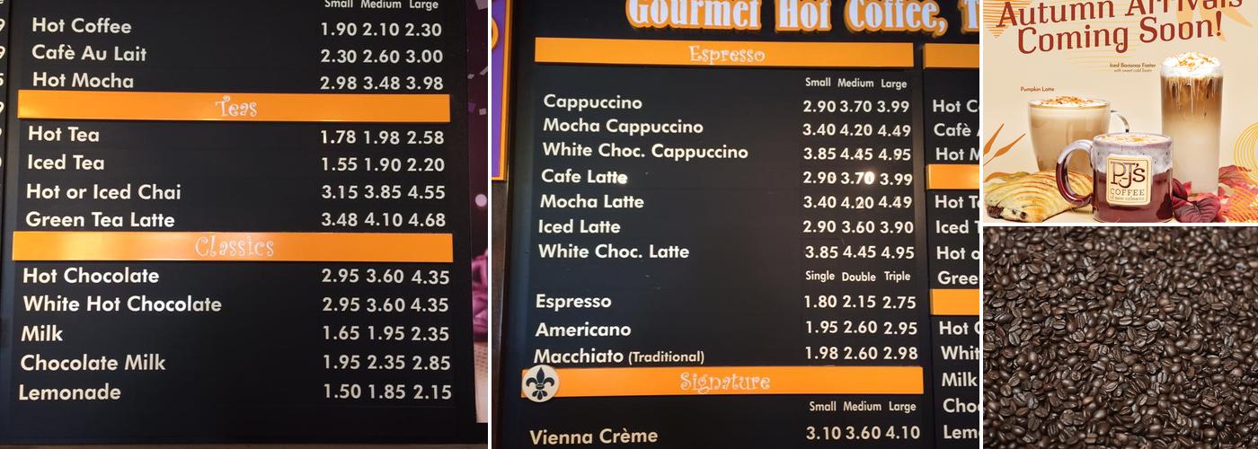 PJ's Coffee Menu