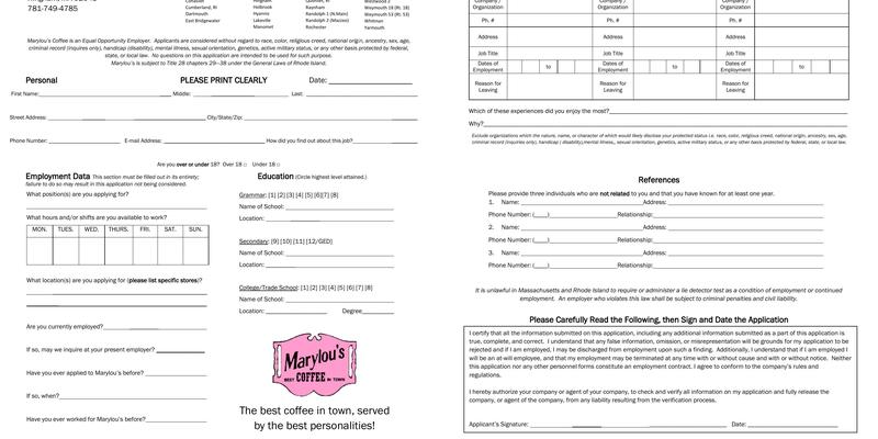 Marylou's Coffee Menu