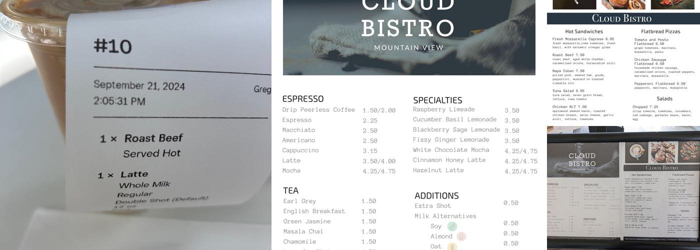 Cloud Bistro Menu