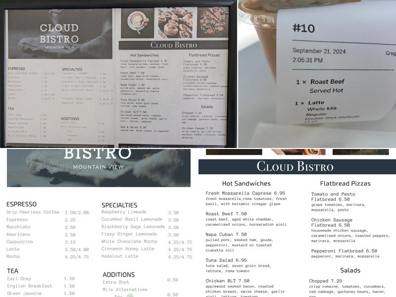 Cloud Bistro Menu