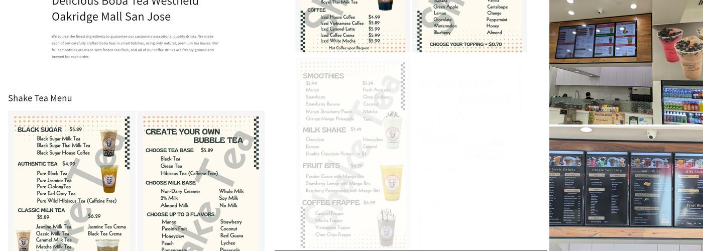 Shake Tea Menu