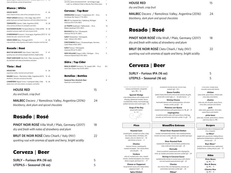 La Mesa Menu