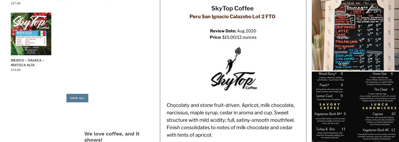SkyTop Coffee Menu