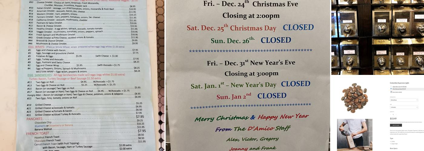 D'Amico Coffee Menu