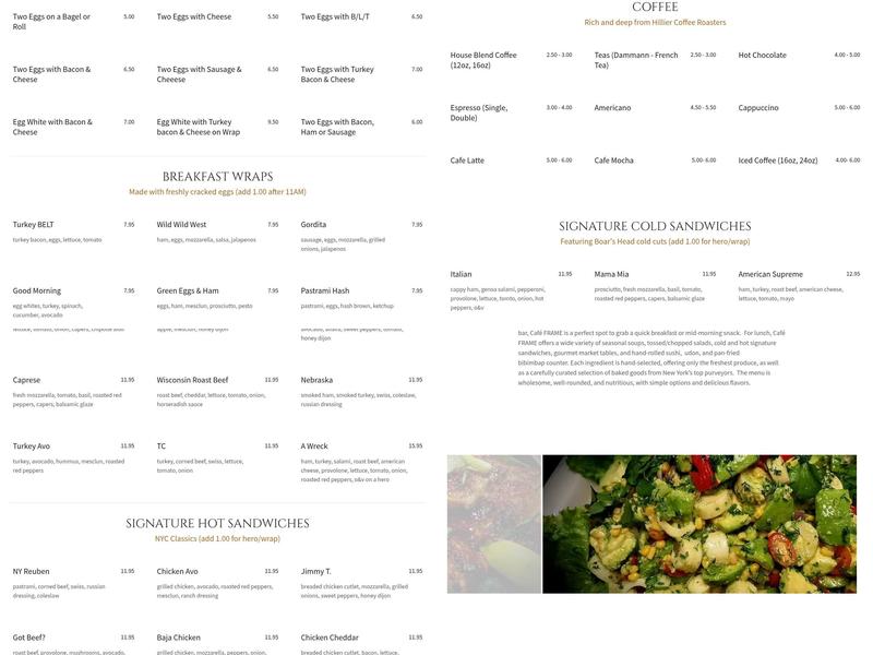 Frame Gourmet Eatery Menu