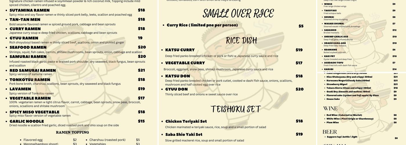 Tabata Ramen Menu