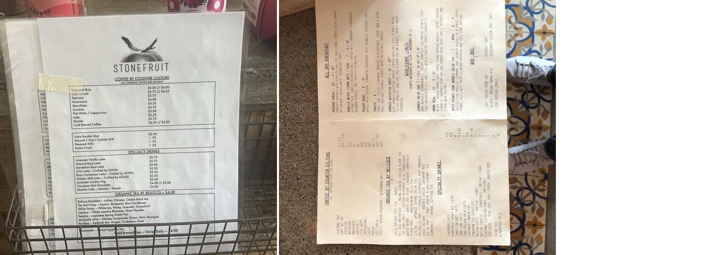 Stonefruit Espresso + Kitchen Menu