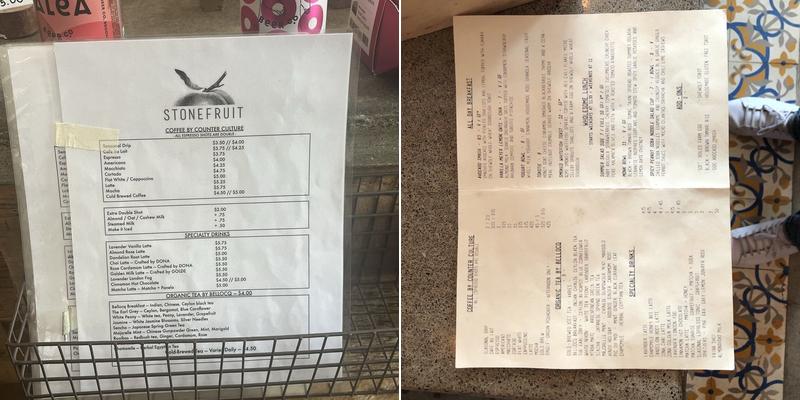 Stonefruit Espresso + Kitchen Menu