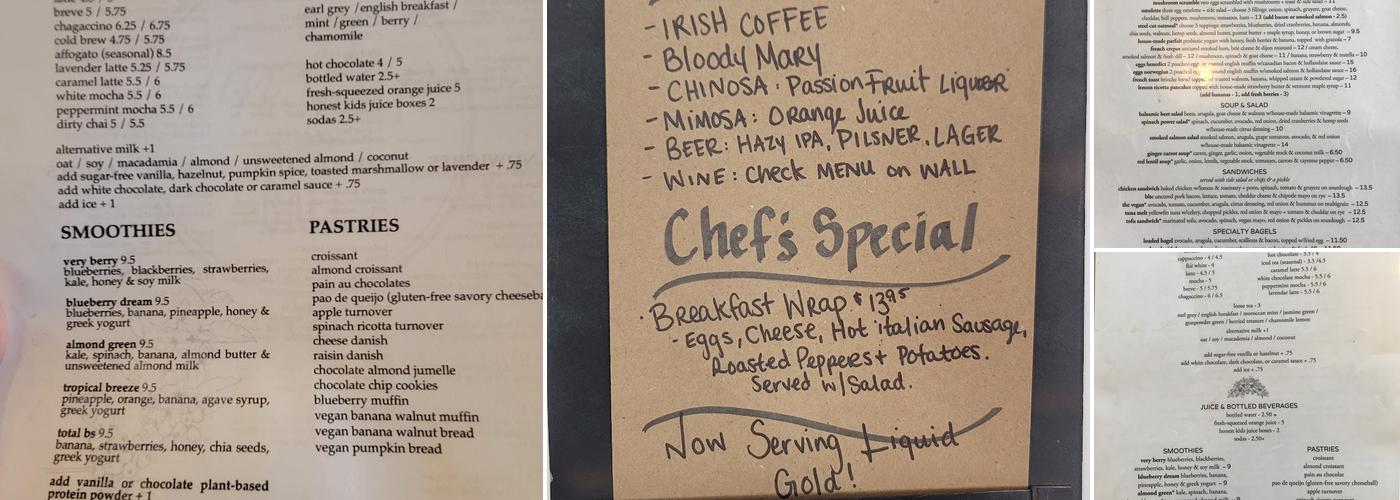 Tin Cup Cafe Menu