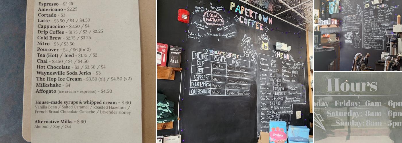 Papertown Coffee Menu