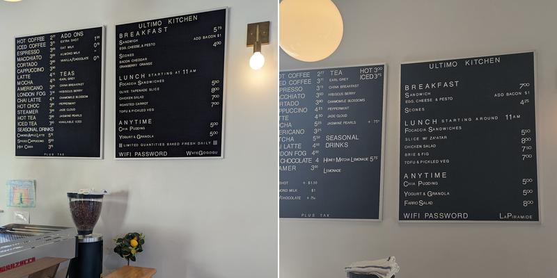 Ultimo Coffee Menu