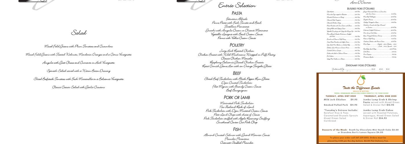 Taste The Difference Events Menu