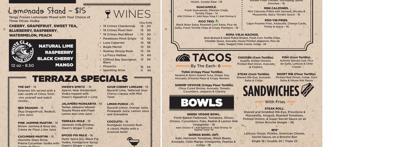 Terraza by Cafe Americano Menu