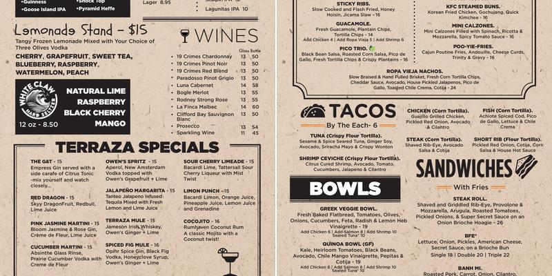 Terraza by Cafe Americano Menu