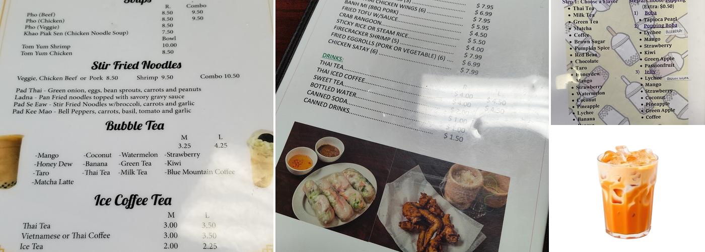 Bubble Tea and Thai Cafe Menu