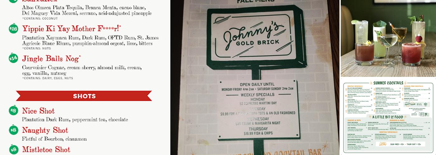 Johnny's Gold Brick Menu