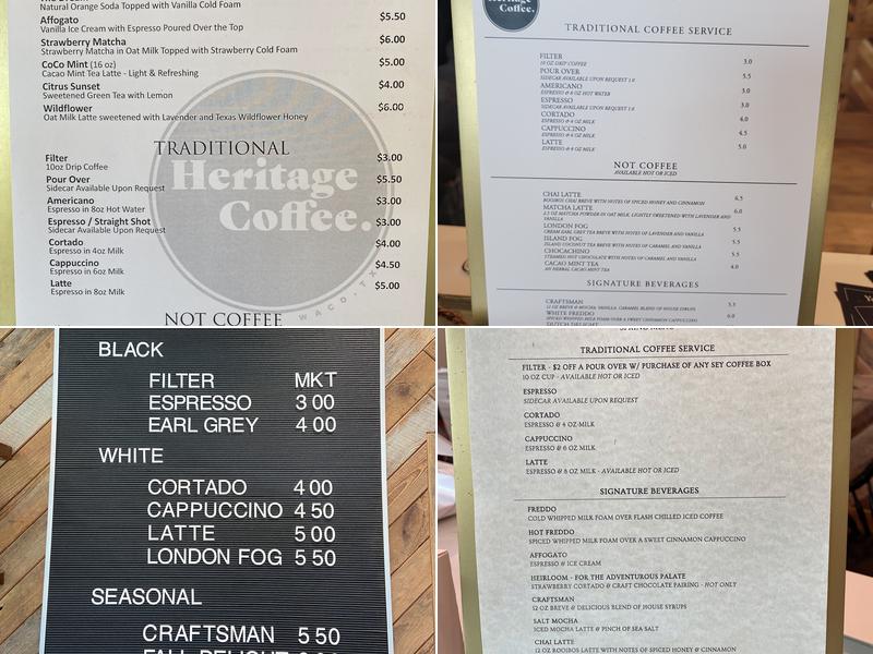Heritage Coffee Menu