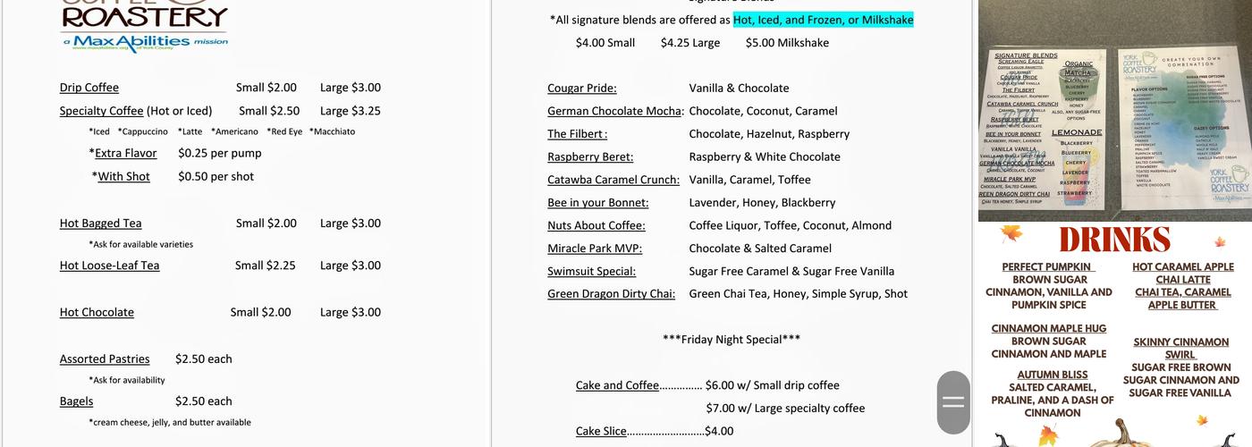 York Coffee Roastery Menu