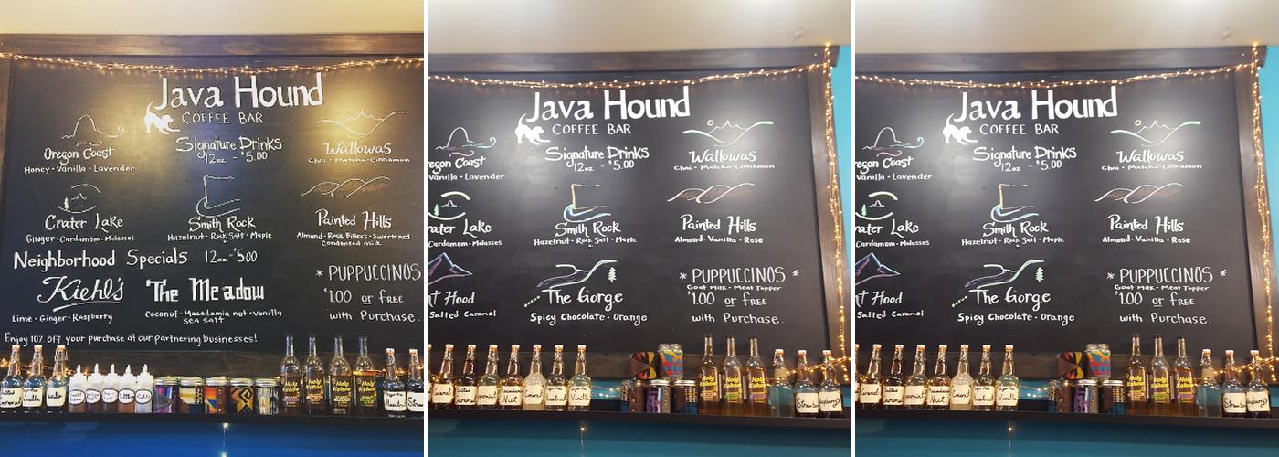 Java Hound Coffee Bar Menu