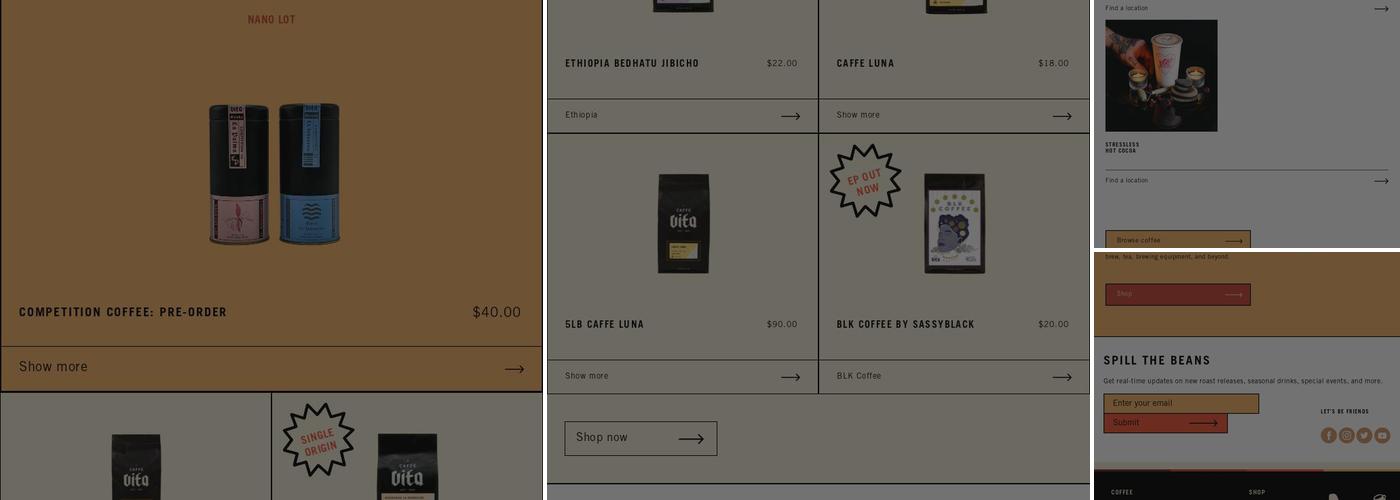 Caffe Vita Coffee Roasting Menu